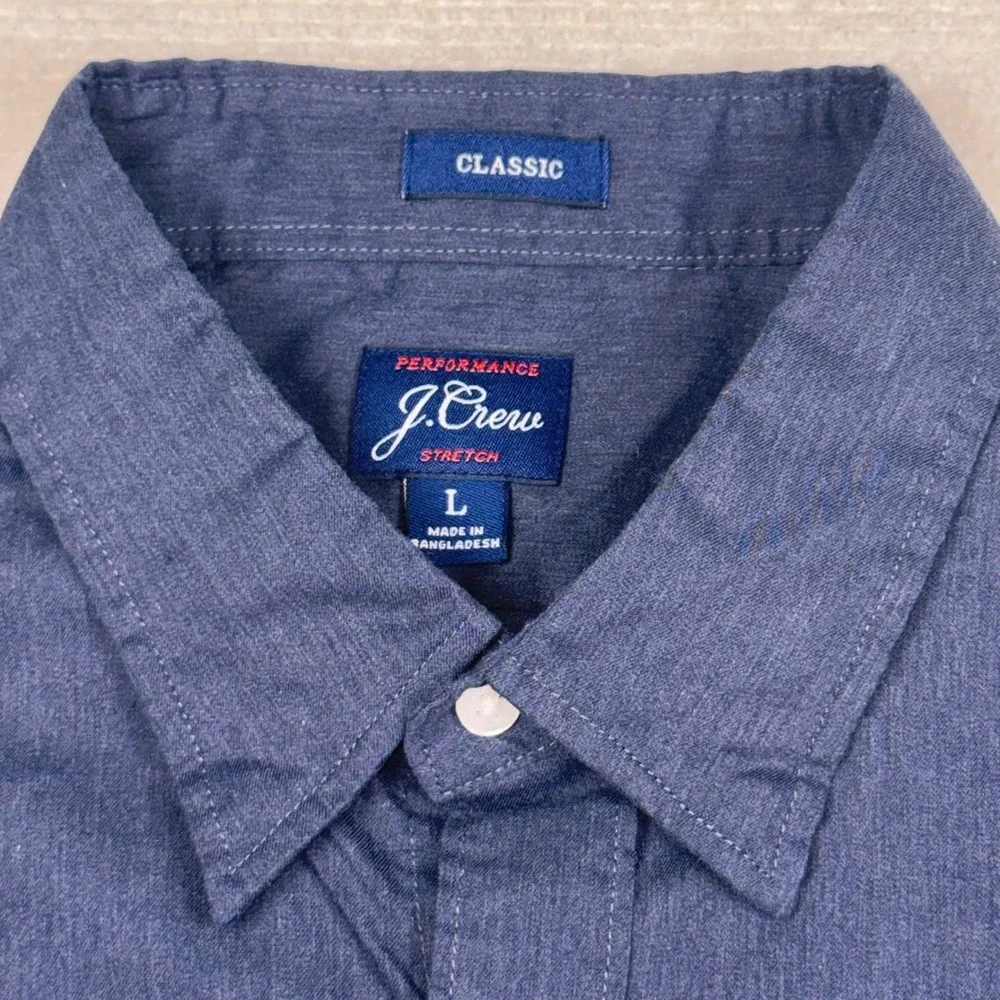 J.Crew Button Down Mens L Navy Blue Performance‎ Stretch Classic Fit Long Slv